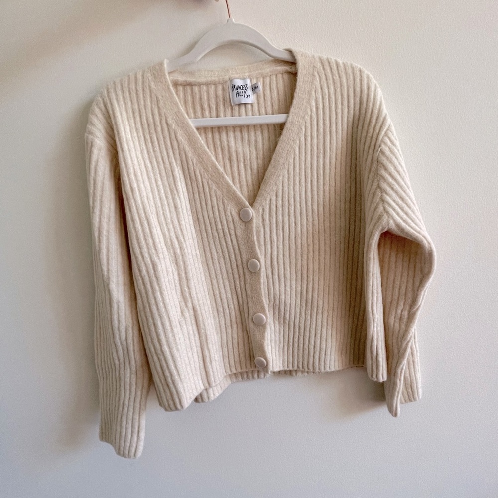 Reposh- Princess Polly Cream Ribbed Button Front Cardigan - Picture 3 of 5
